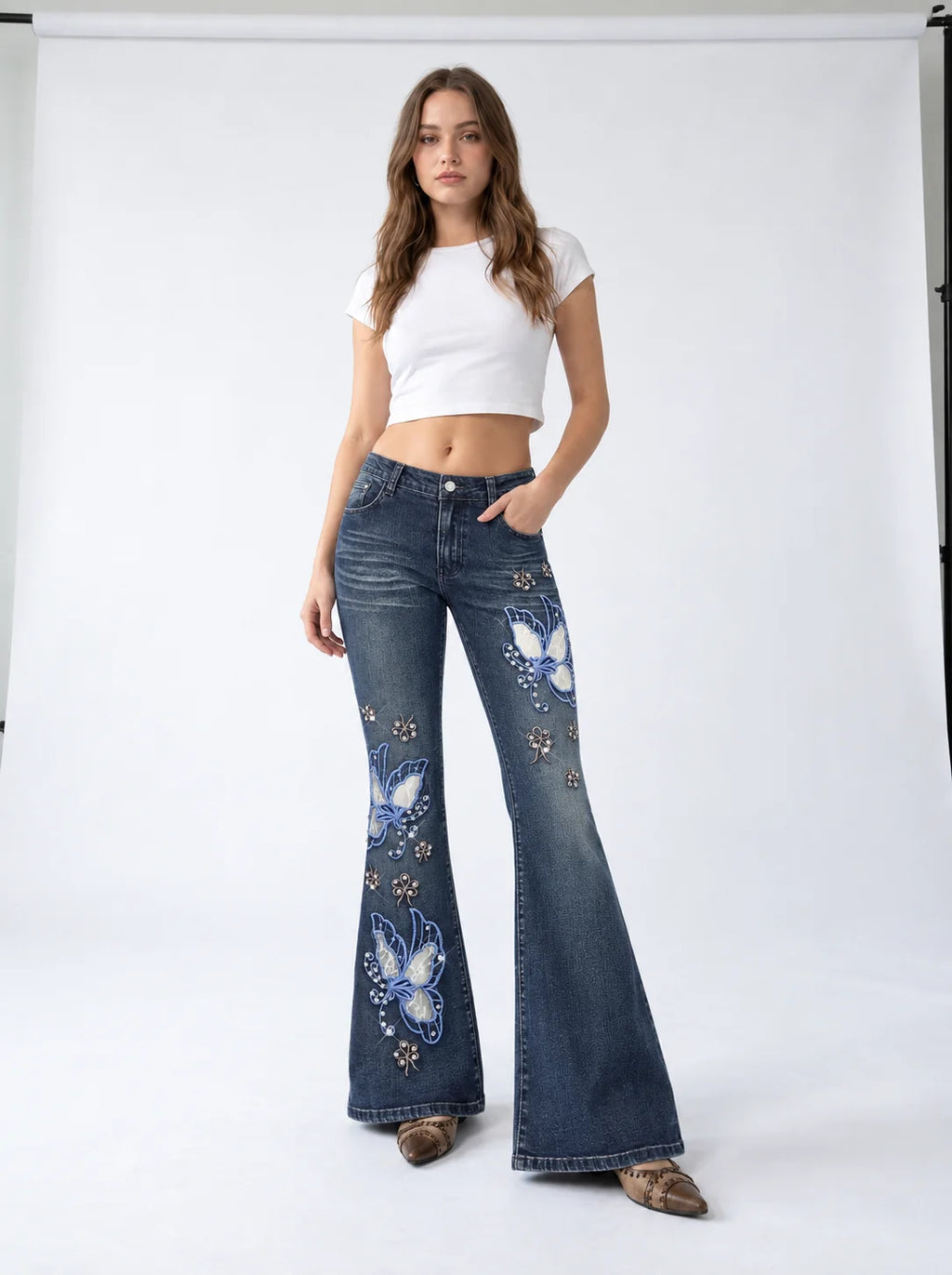 Azure Butterfly Flare Jeans