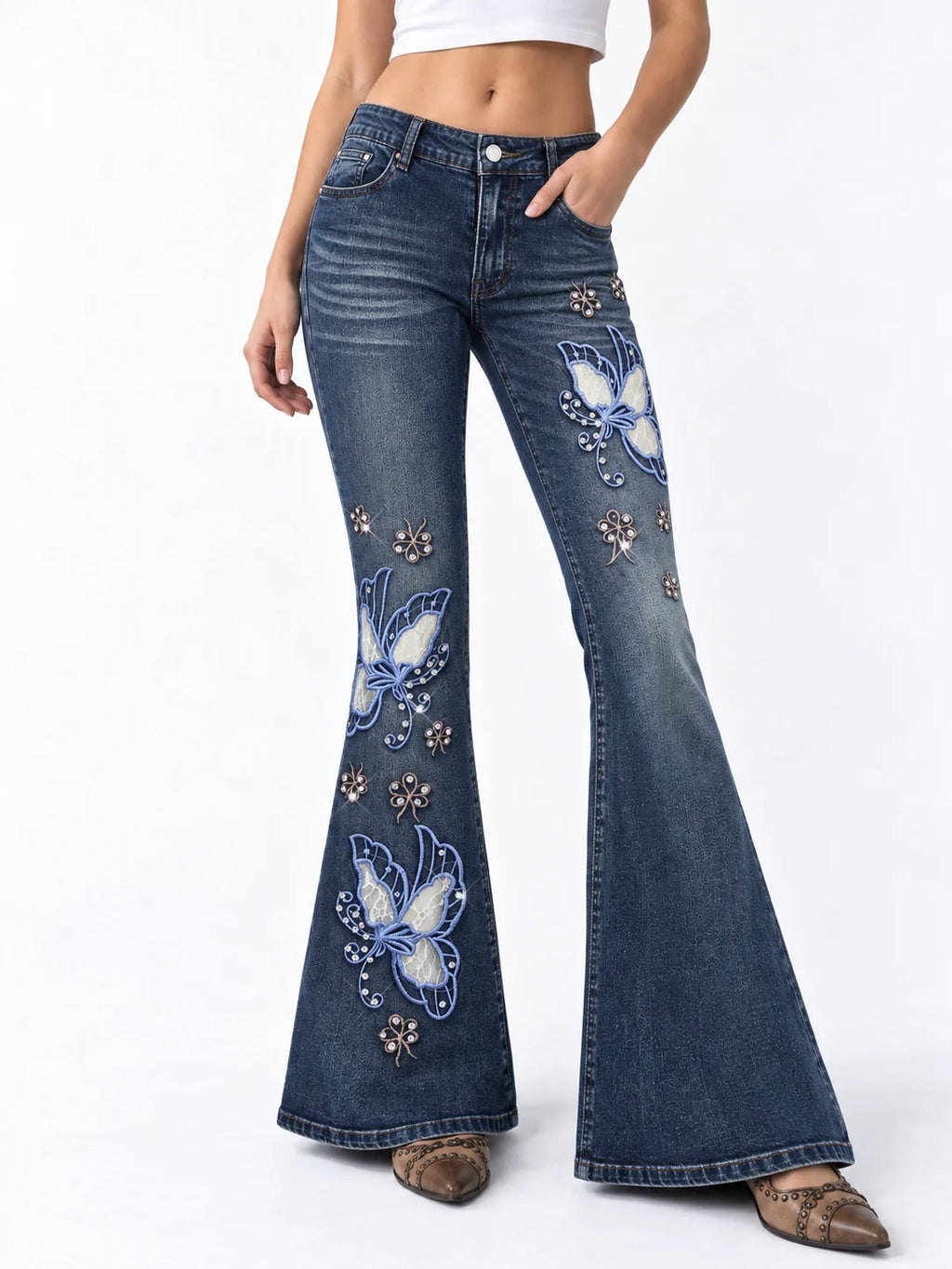 Azure Butterfly Flare Jeans