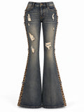 Leopard Rivet Flare Jeans