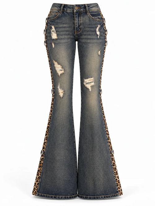 Leopard Rivet Flare Jeans