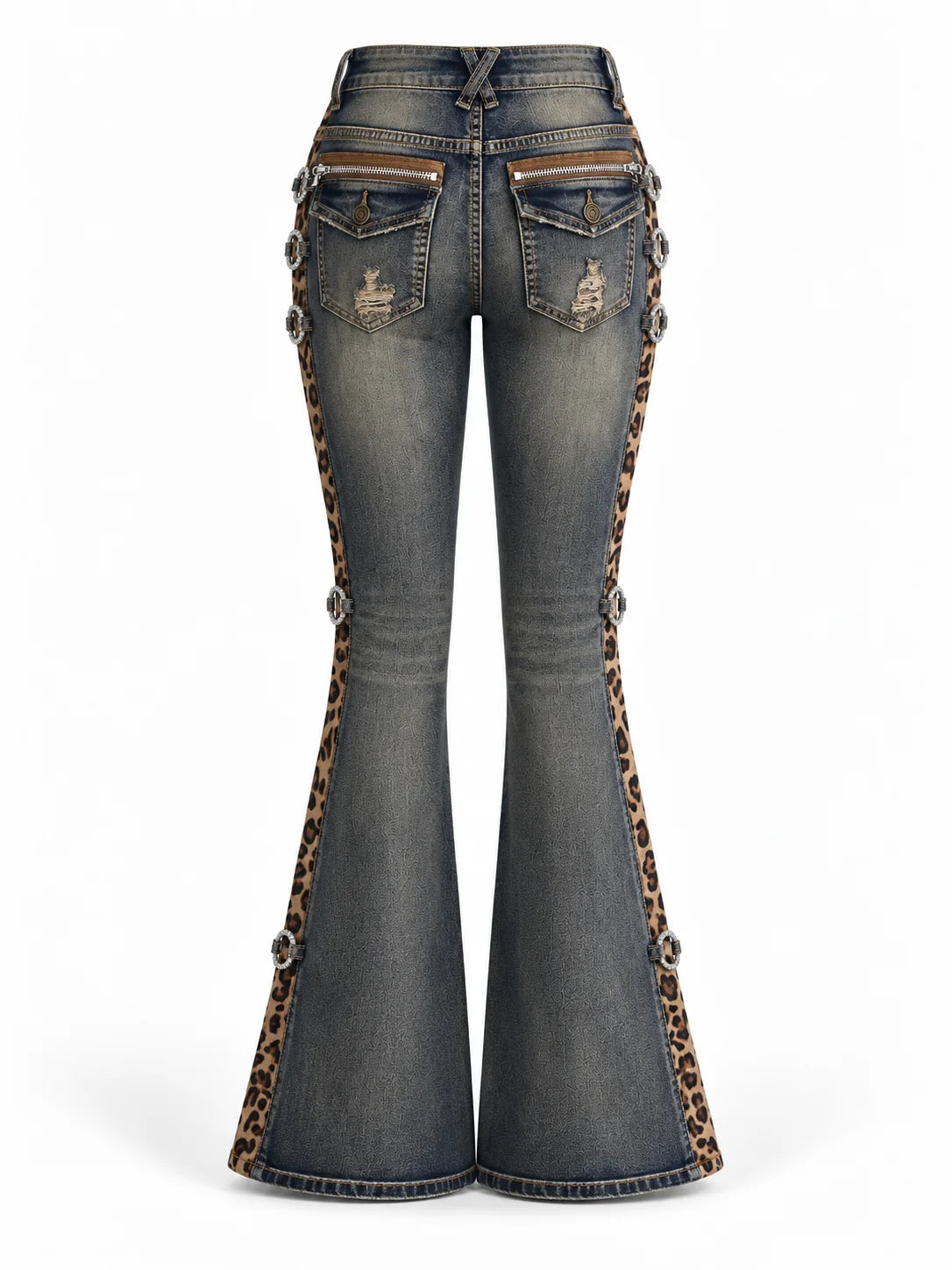 Leopard Rivet Flare Jeans
