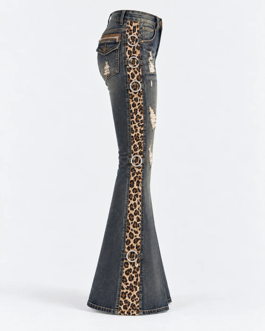 Leopard Rivet Flare Jeans