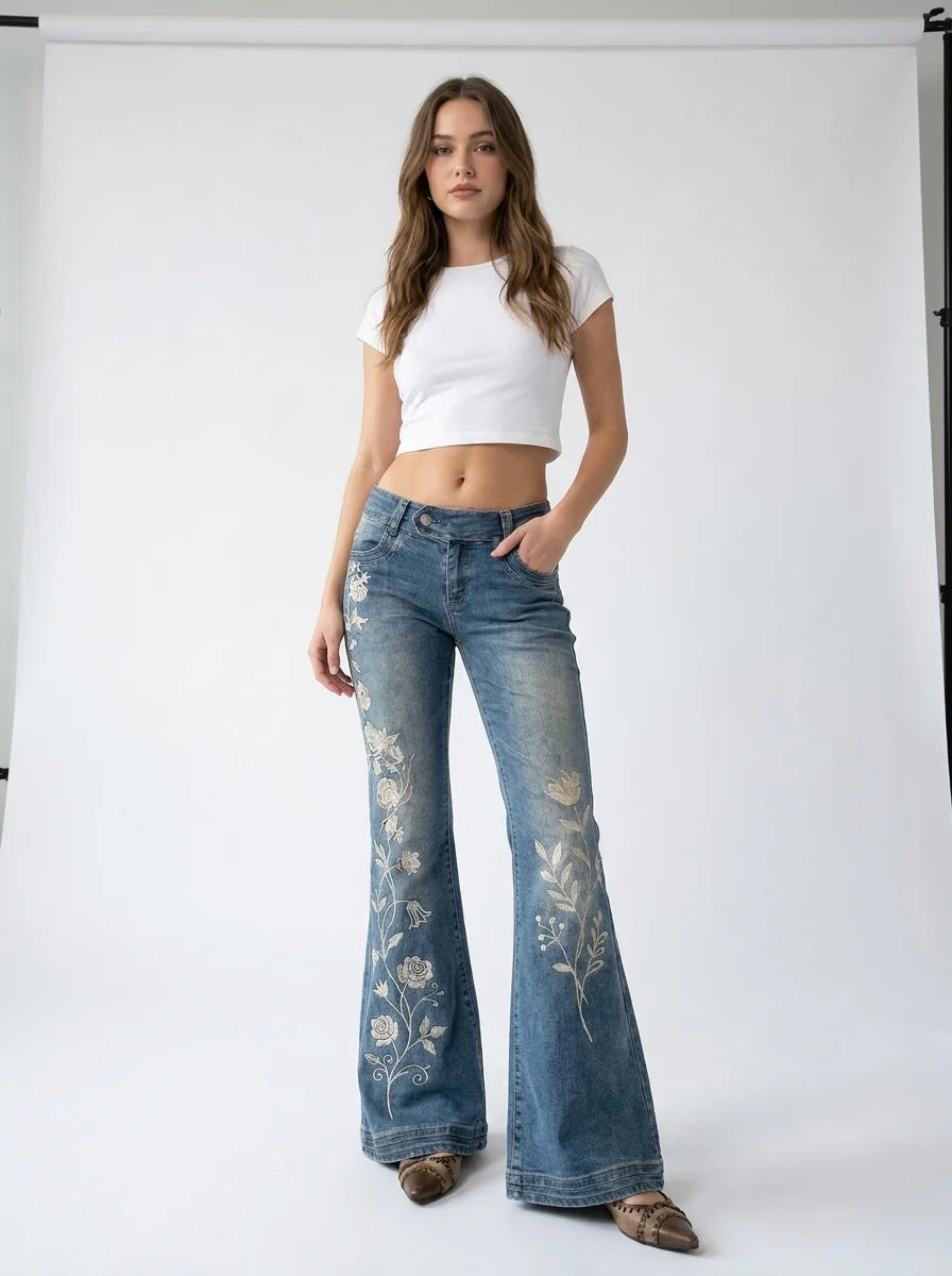 Wildflower Embroidered Flare Jeans