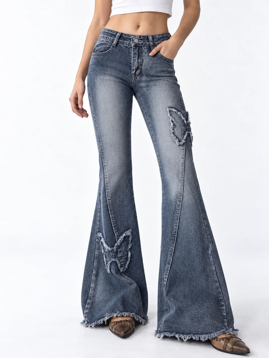 Butterfly Patch Flare Jeans