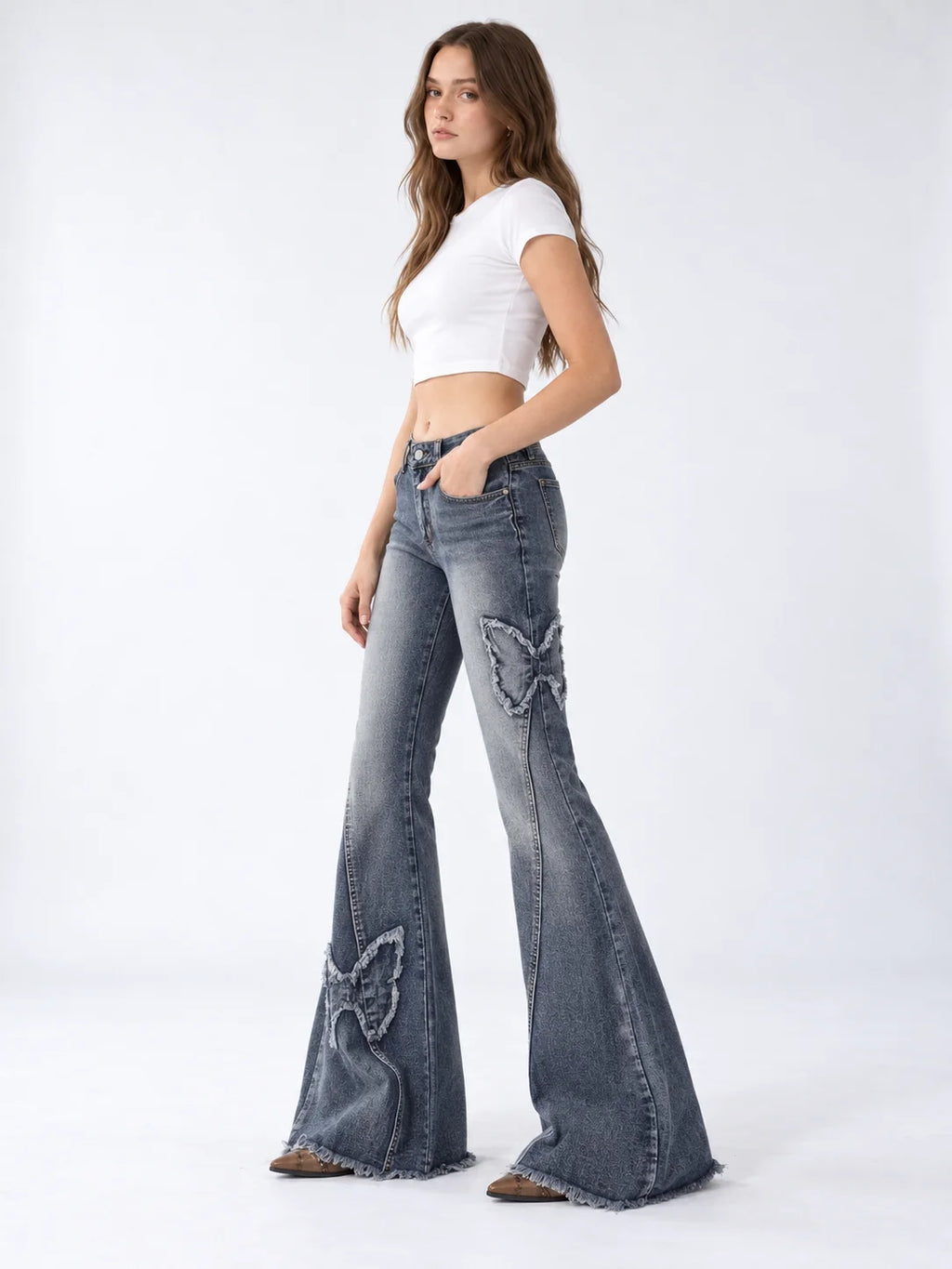 Butterfly Patch Flare Jeans