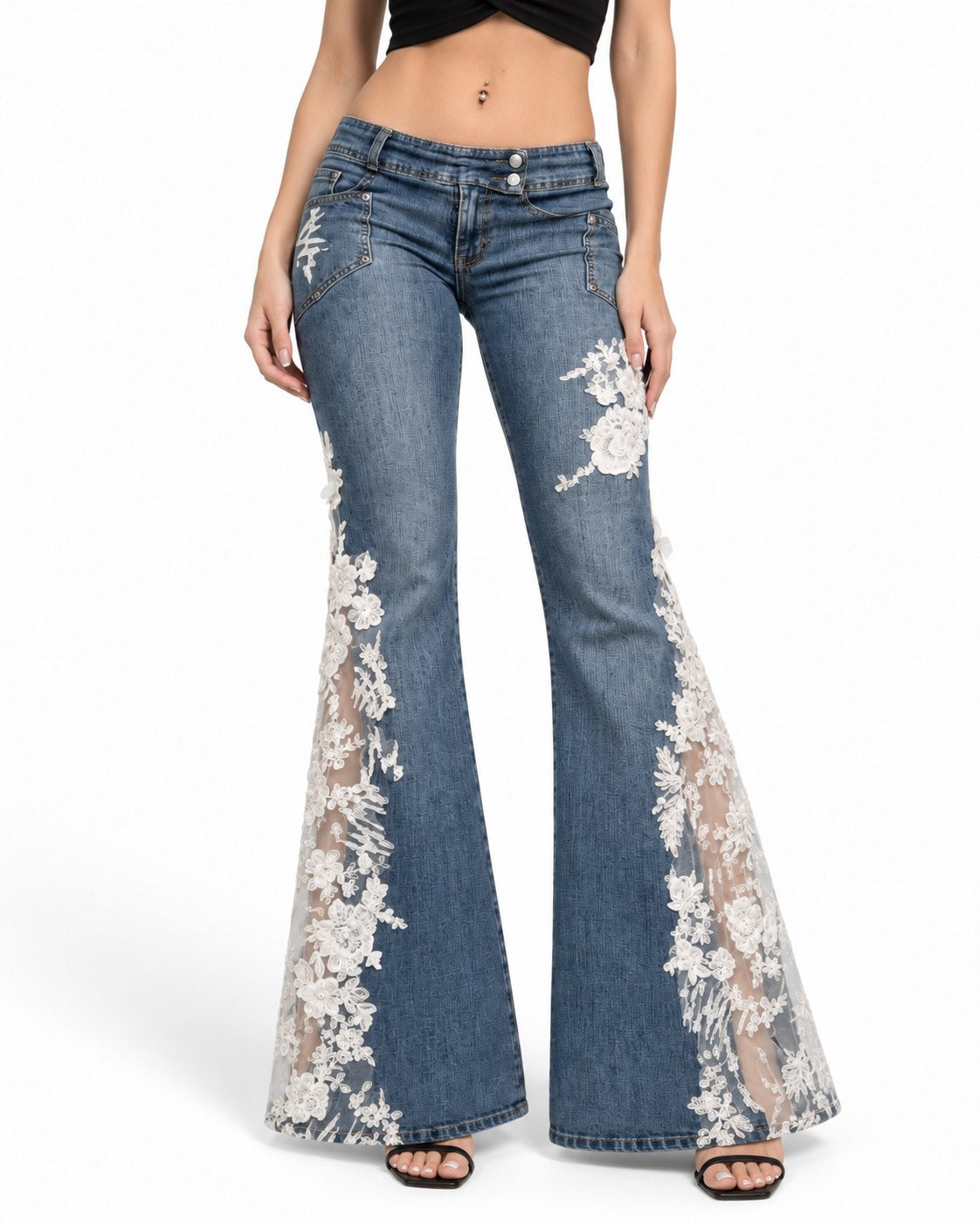 Ivory Bloom Flare Jeans waist detail