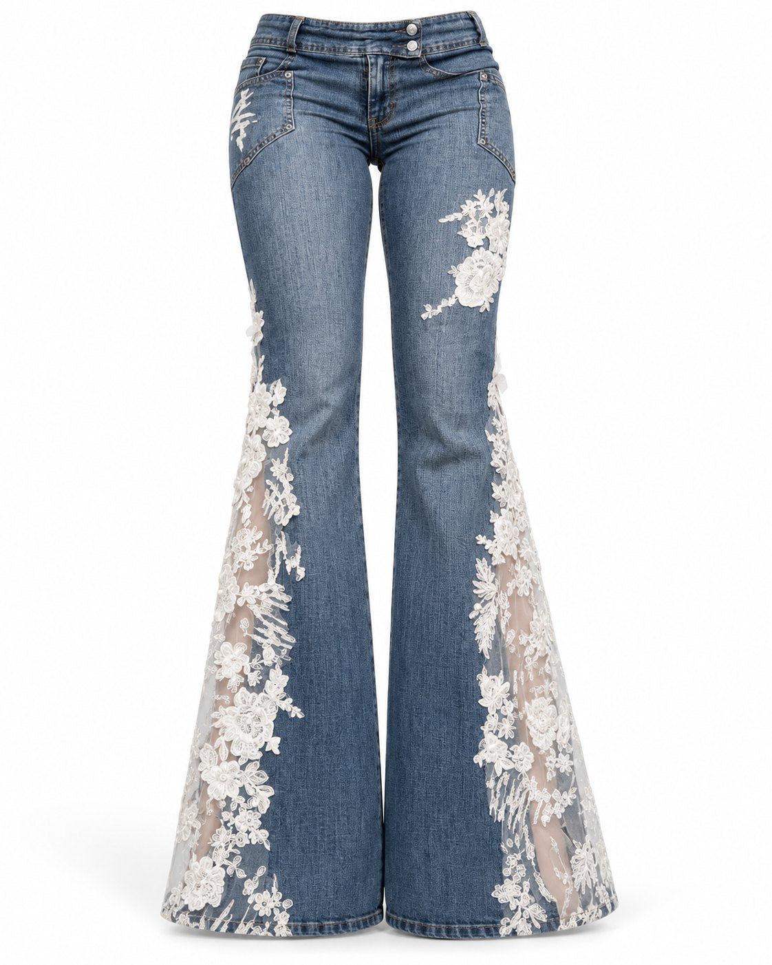 Ivory Bloom Flare Jeans flat front