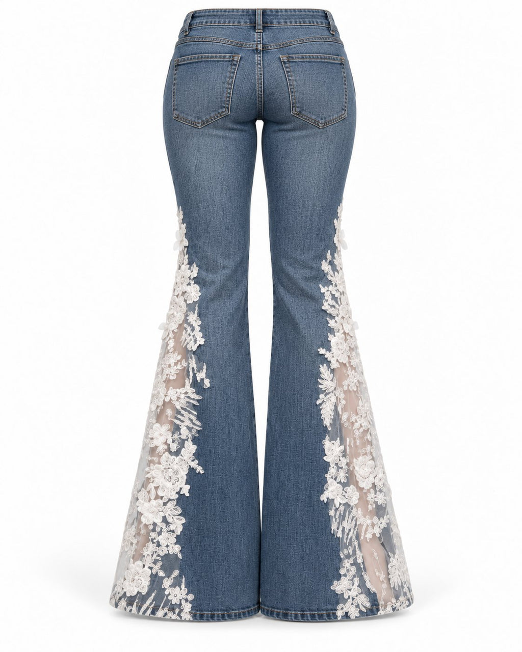 Ivory Bloom Flare Jeans flat back