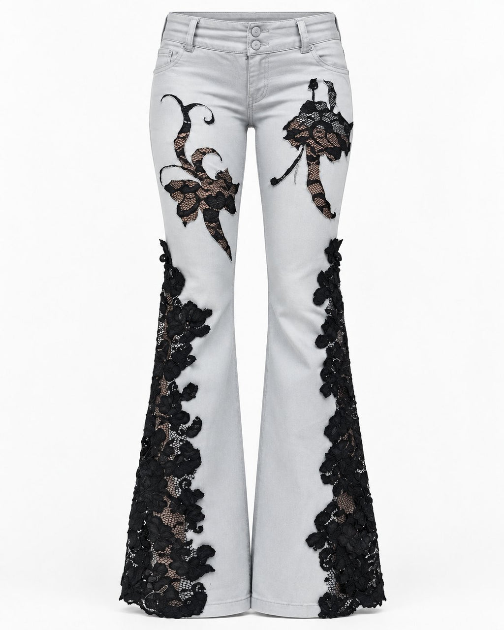 Noir Lace Flare Jeans flat front