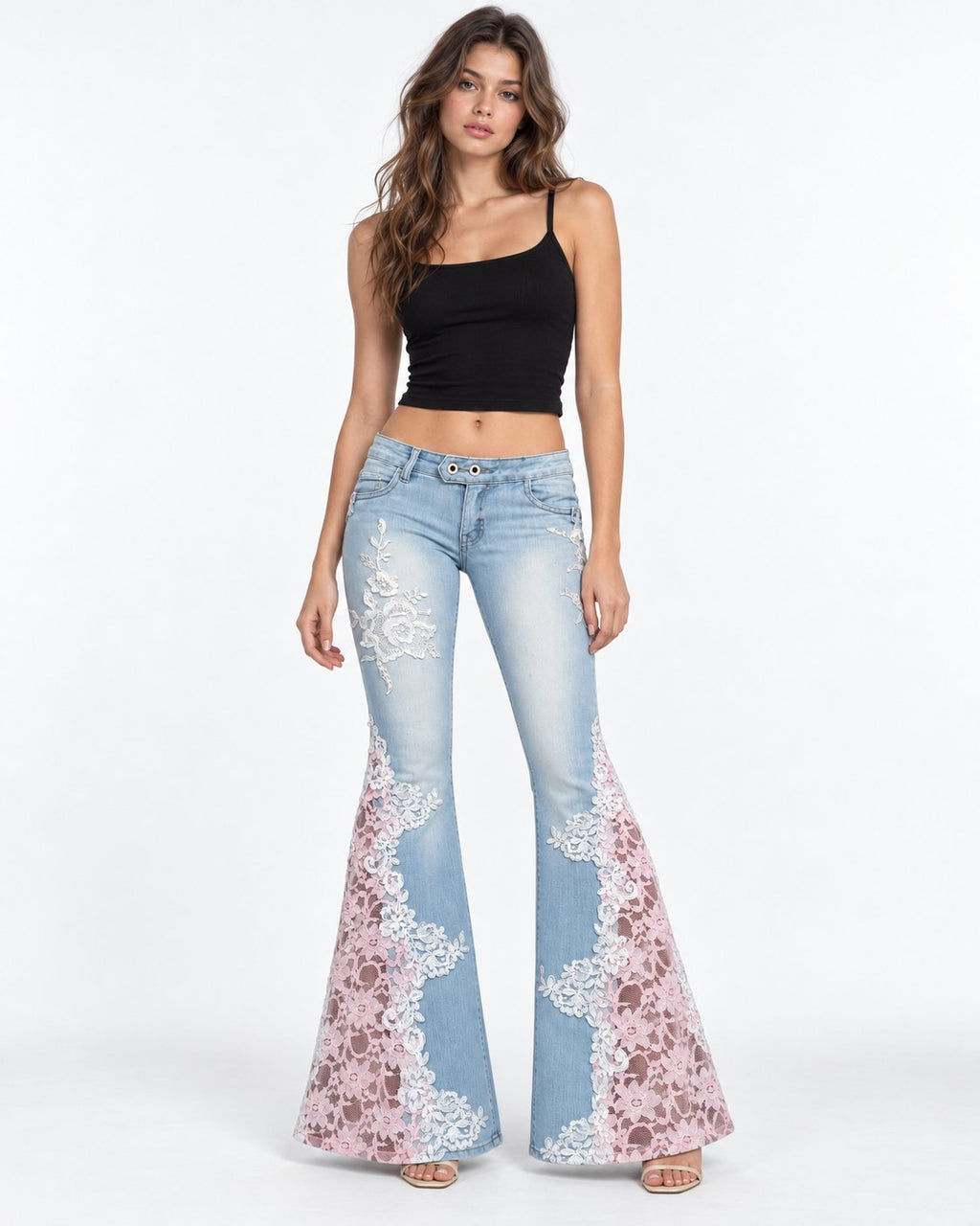 Blush Bloom Flare Jeans front on model