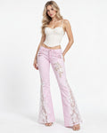 Rose Lace Flare Jeans front on model