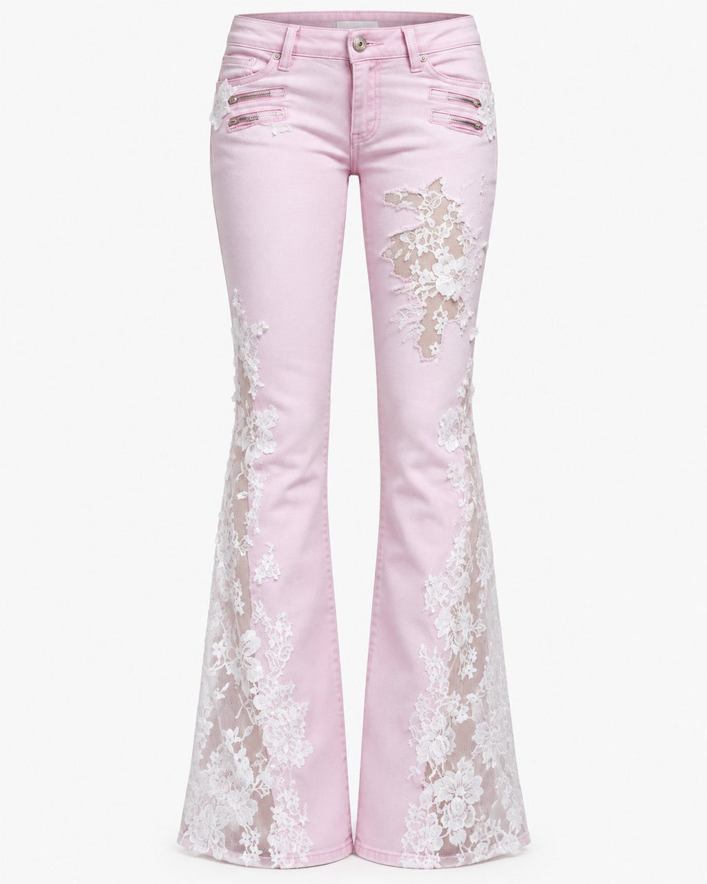 Rose Lace Flare Jeans flat front