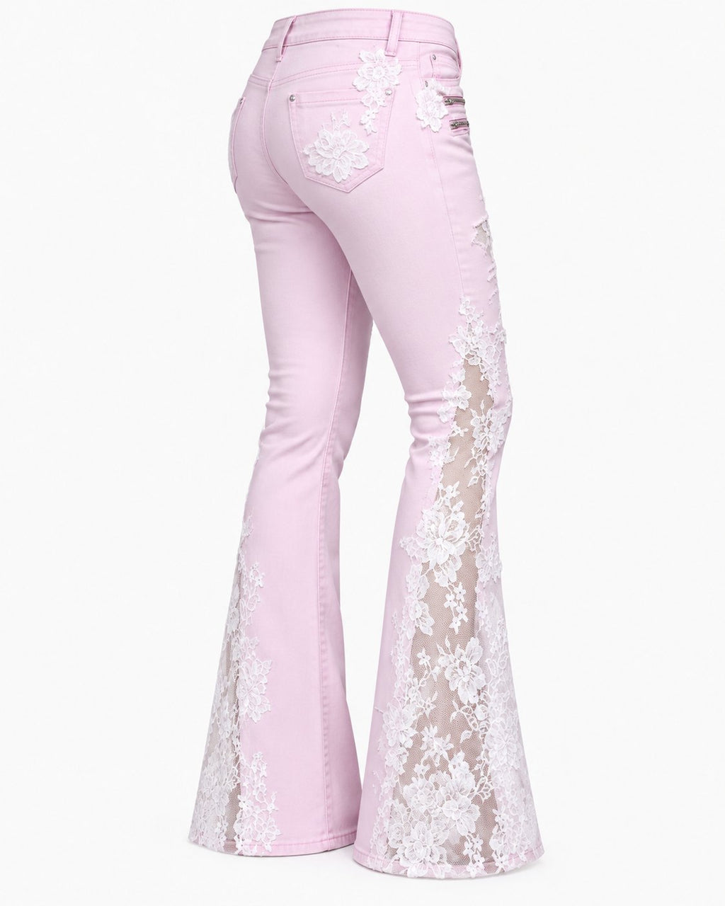 Rose Lace Flare Jeans flat back