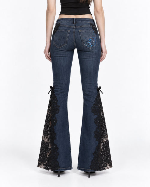 Midnight Lace Flare Jeans back on model