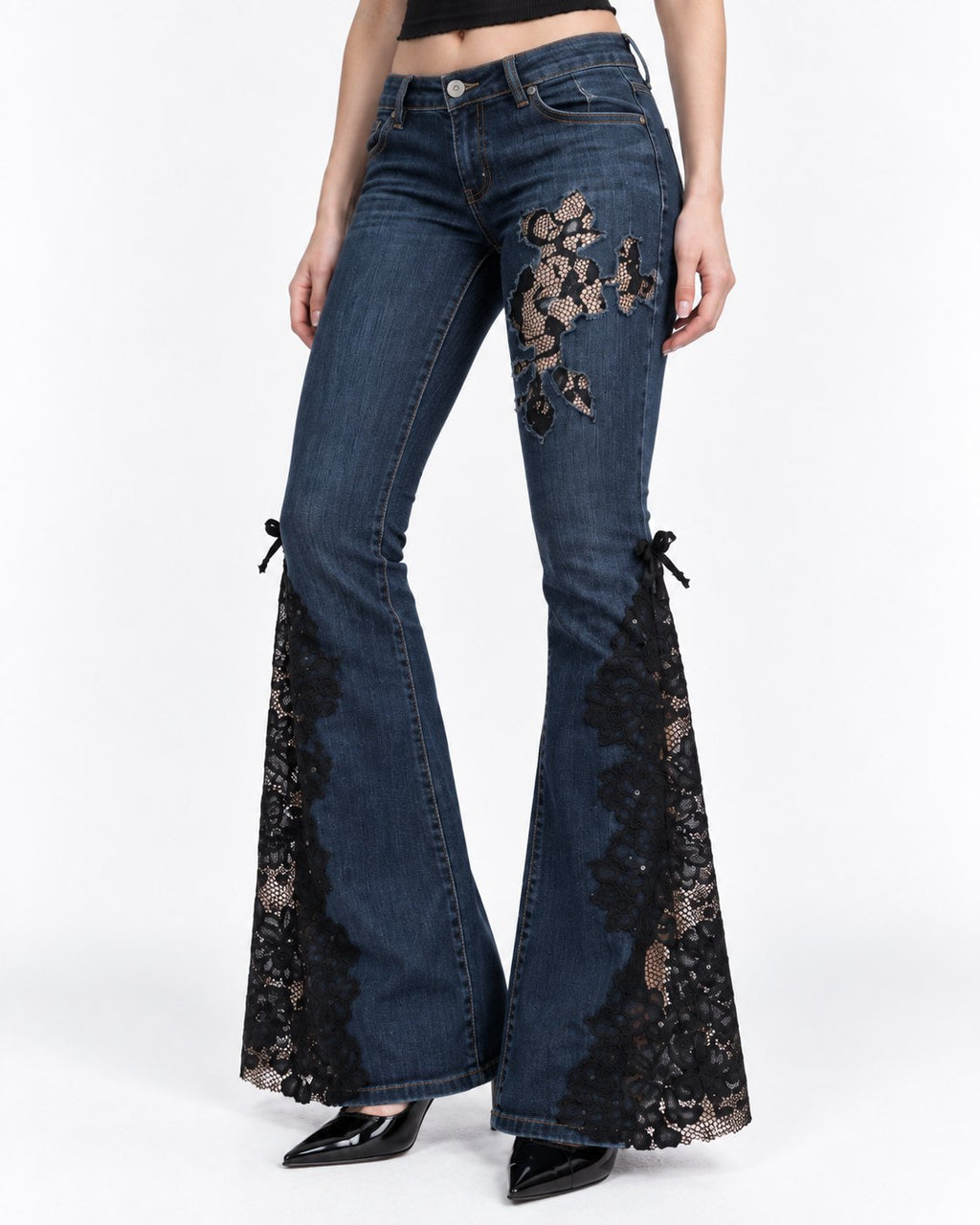 Midnight Lace Flare Jeans side on model